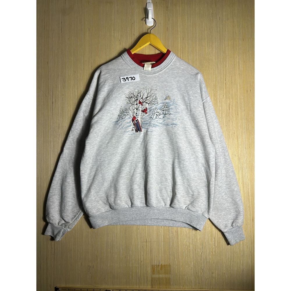 Vintage 90s Nature Snow Gray Sweatshirt Women's Large Crew Neck Pullover Graphic